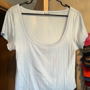 Free People Light Blue Ribbed Short Sleeve Top
